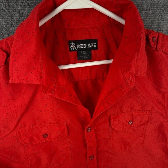 Red Ape Urban Wear Red Black Splatter Button Up Long Sleeve Shirt Men 2XL Adult - Picture 2 of 16